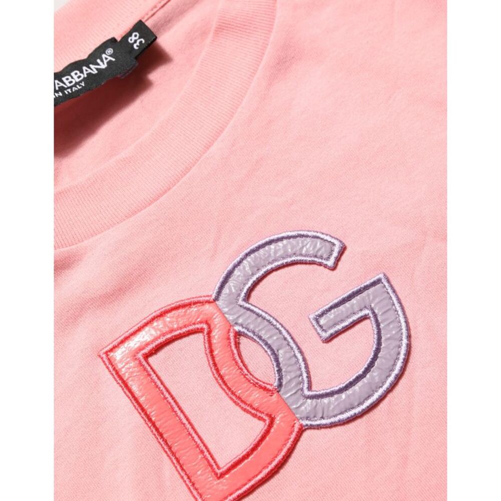 Dolce & Gabbana Pink Cotton DG Logo Round Neck Tank Women's T-shirt